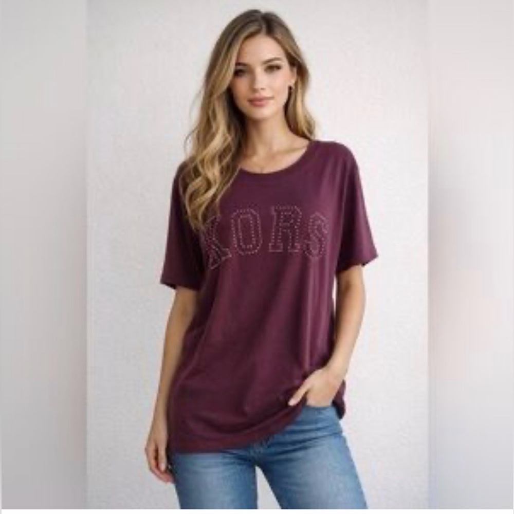 Michael Kors Cordovan Women's Plum Short Sleeve Tee size 1X new with tag